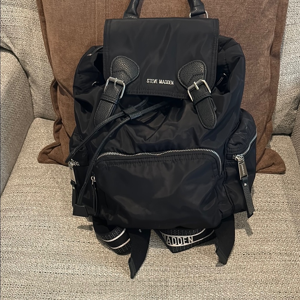 Steve Madden Black Nylon Backpack with Adjustable Straps